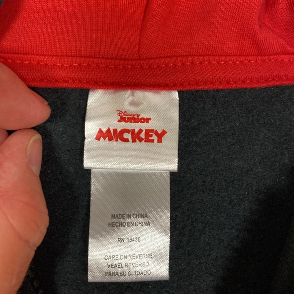 Disney Mickey Mouse  Zip Up Hoodie with Ears Black/Red unisex 12m - Picture 7 of 10